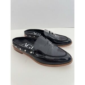 Attilio Giusti Leombruni AGL Penny Loafers Mule 38.5 Stud Trim Pale Raby Black